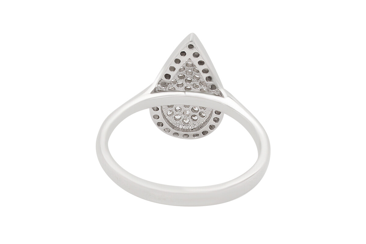 Round Cubic Zirconia Teardrop Ring 14K White Gold Plated Sterlg Silver Size 8