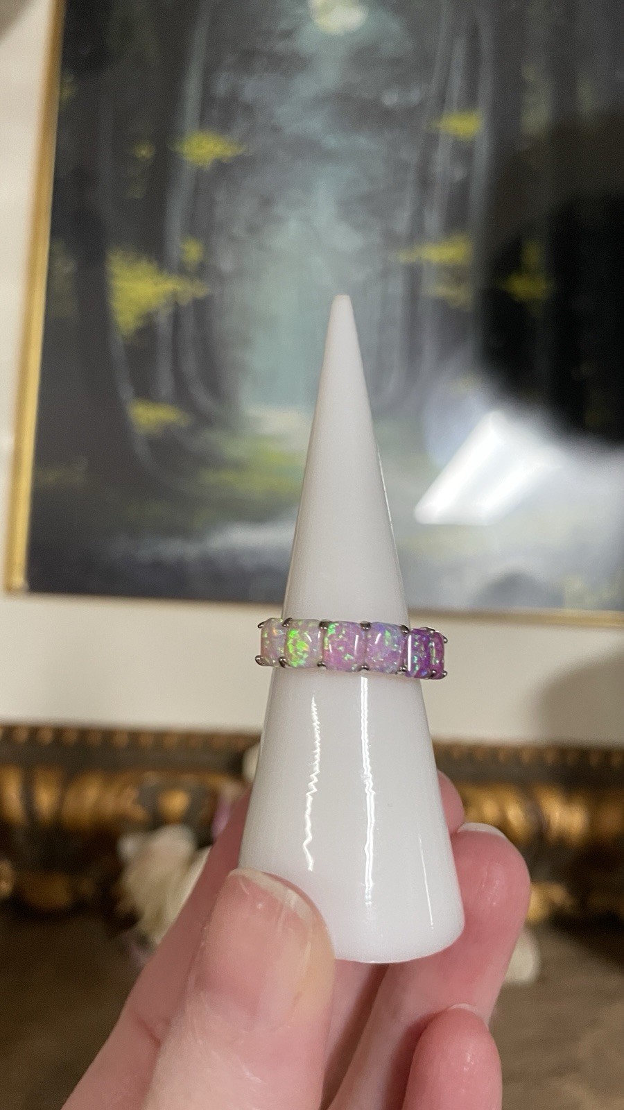 Bomb Party Ring Size 5 Pastel Pink And Purple Opals Silver Ring