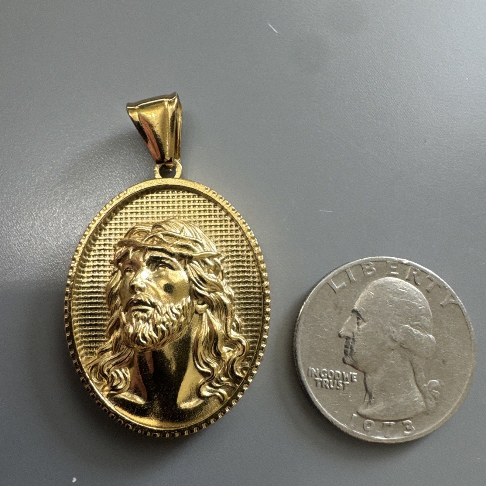 Jesus Christ Head Stainless Steel Pendant 24” Chain Religious Christian Gold