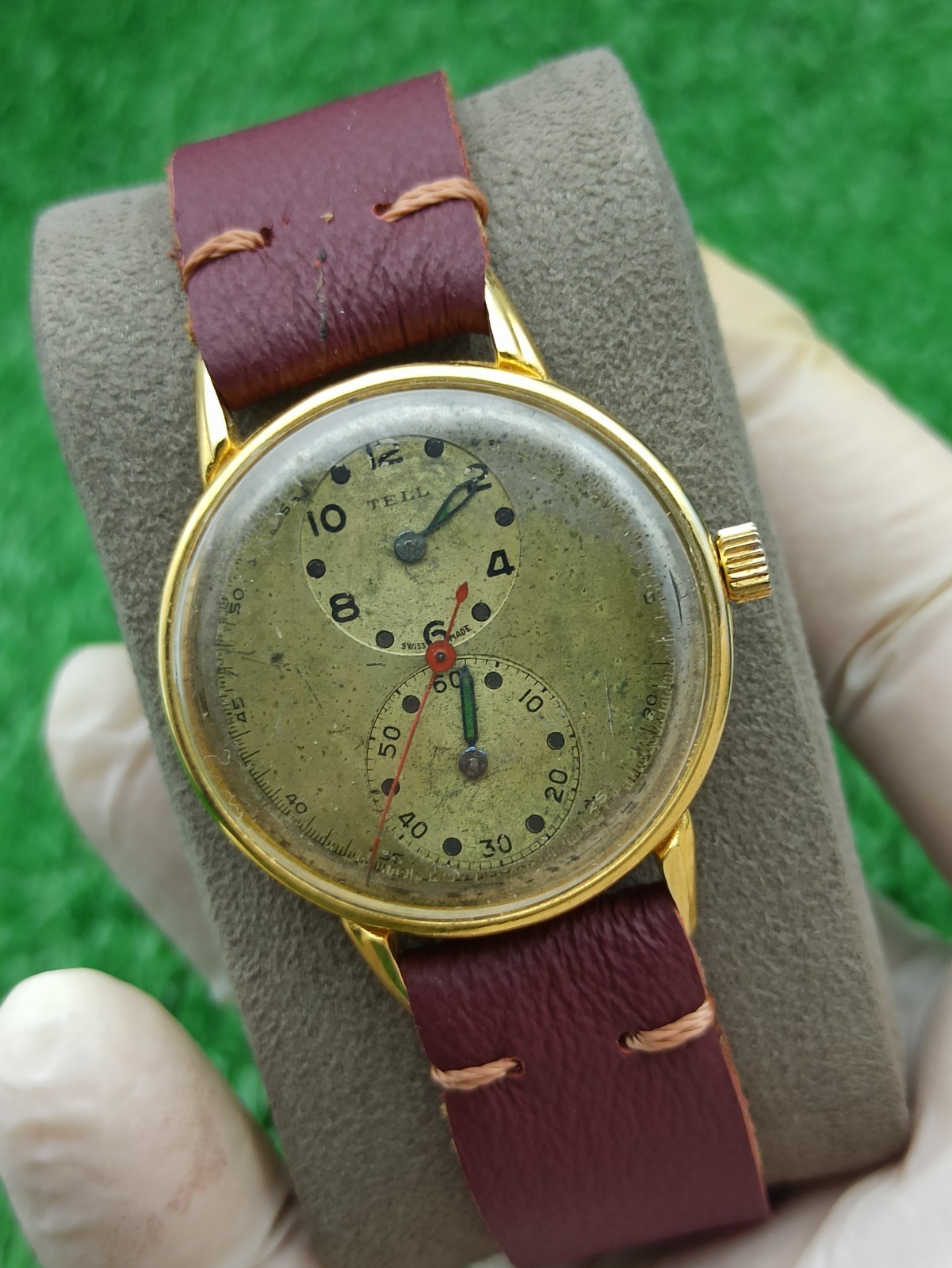 Vintage TELL Swiss Doctors Watch Duo Dial Manual Wind 1940s Gold Plated RUNNING
