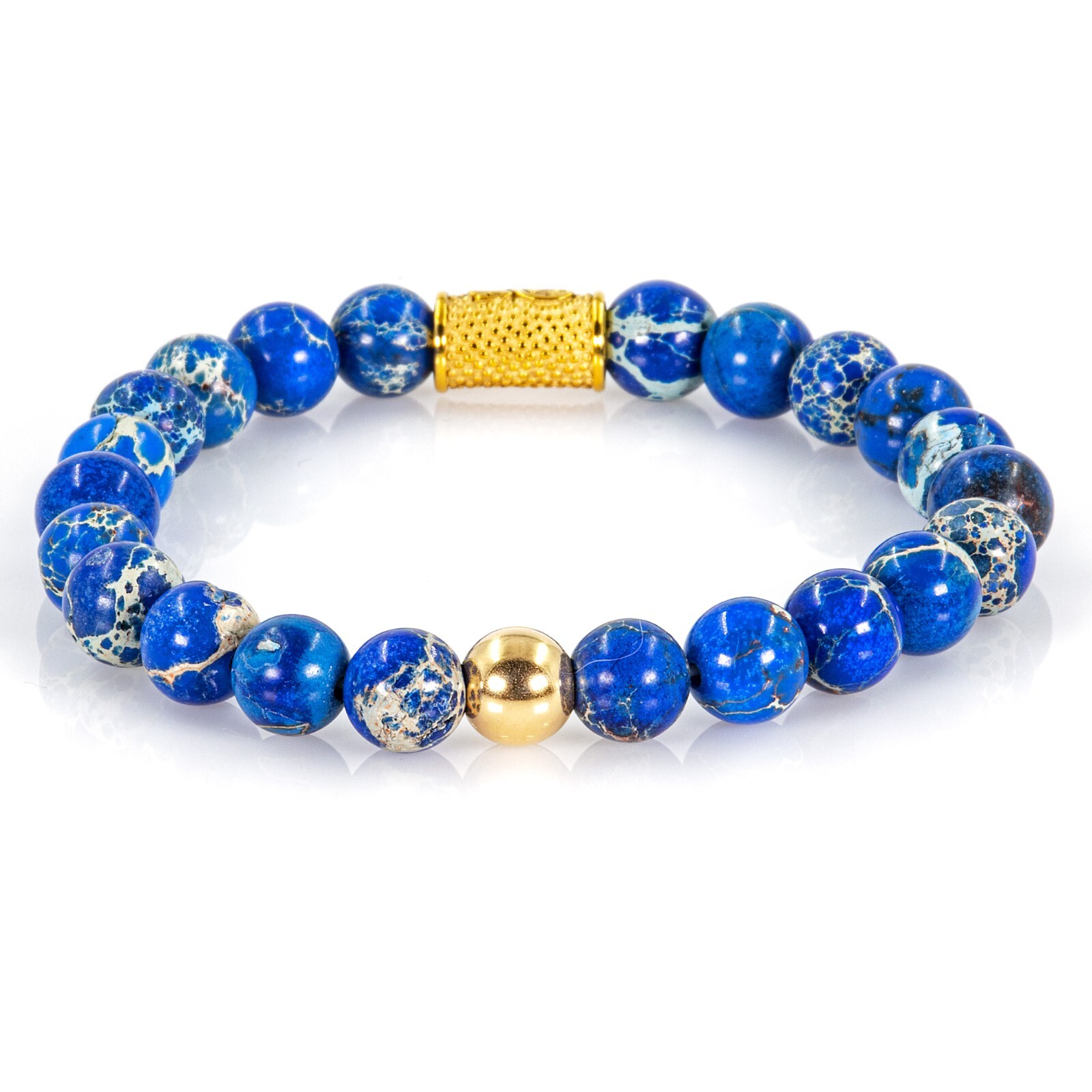 Jasper 925 Sterling Silver Gold Bracelet Bracelet Beaded Bracelet Ball Blue 8mm