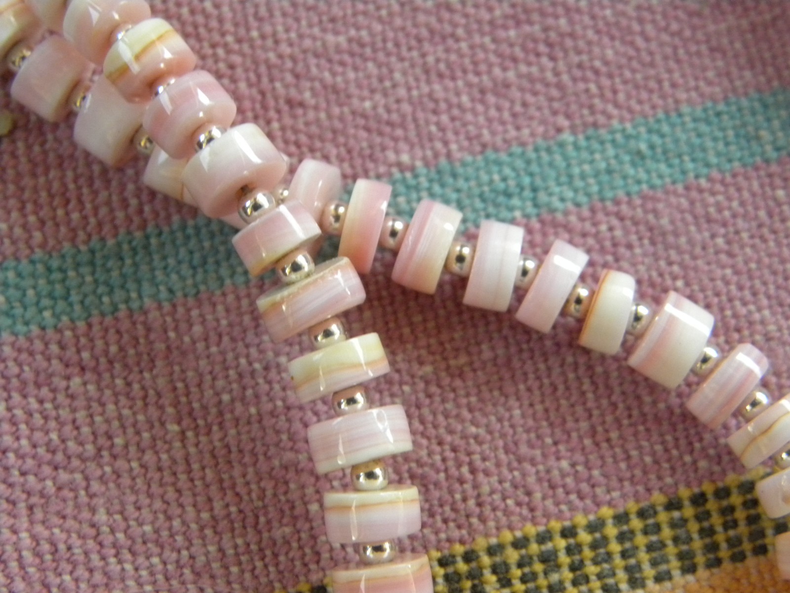 RHODOCHROSITE SIGNED STERLING HEART PENDANT QUEEN CONCH NECKLACE 20″
