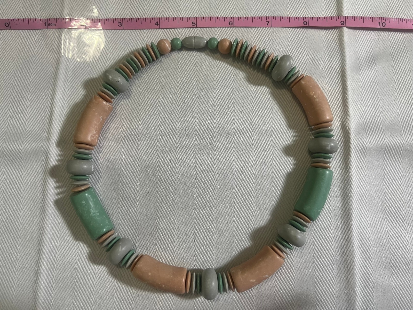 Vintage Southwest Style Bead Necklace Sage Green Peach Gray Matte Statement 20″