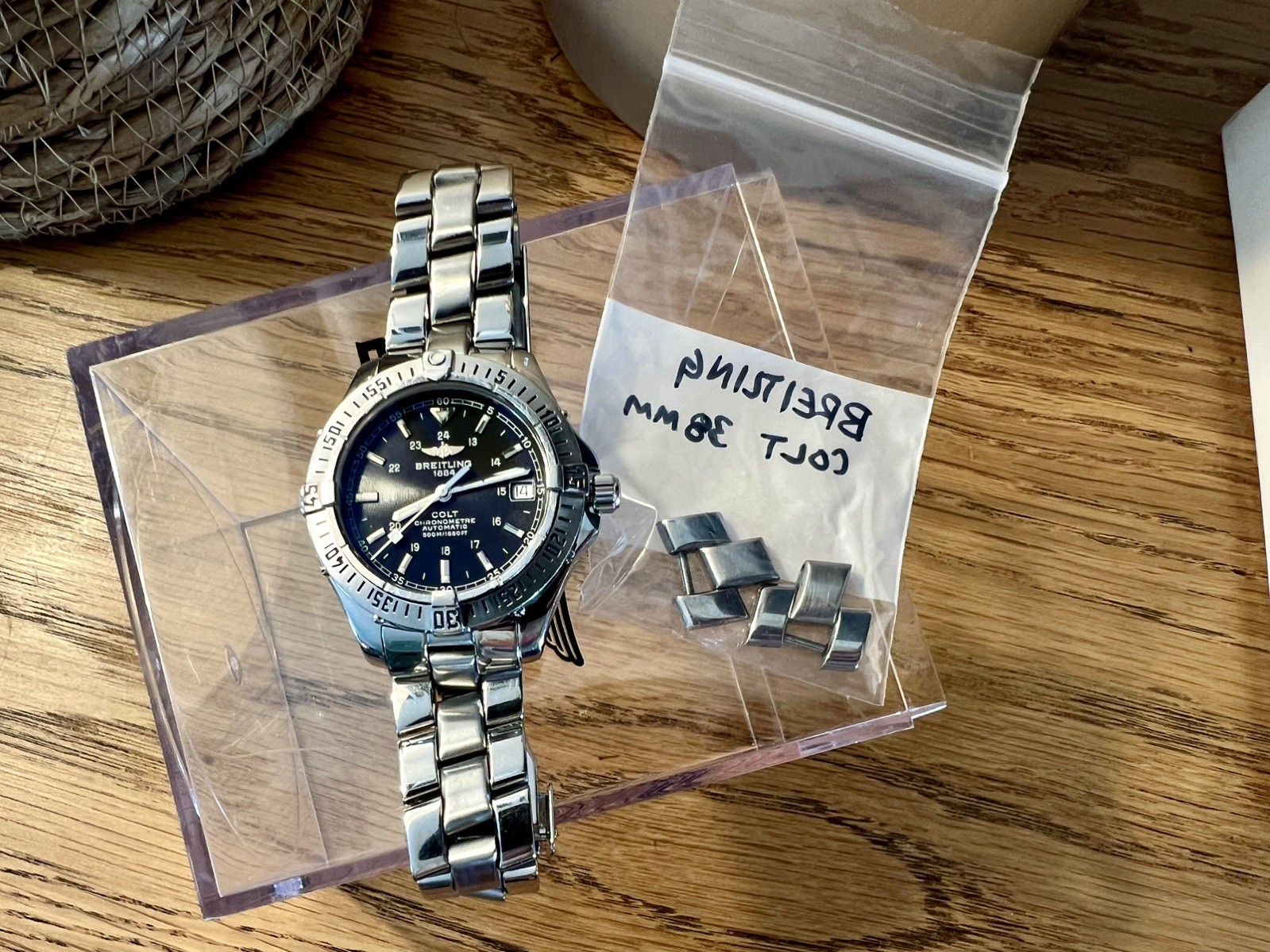 Breitling Colt Ocean Automatic Watch 38mm Black Dial A17350 w/ OEM Bracelet