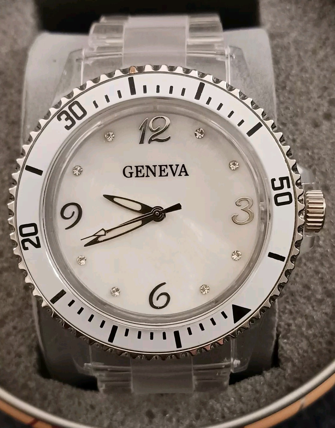 Geneva Ladies Analog Watch, With Clear Wrist Band