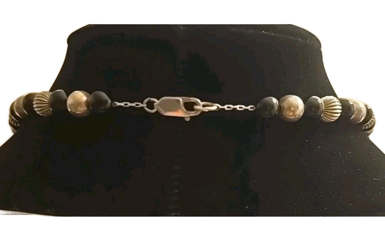 DOBBS 925 STER SIL RIBBED POLISHED BEADS ONYX NECKLACE 30 IN./BRACELET 7 IN. SET