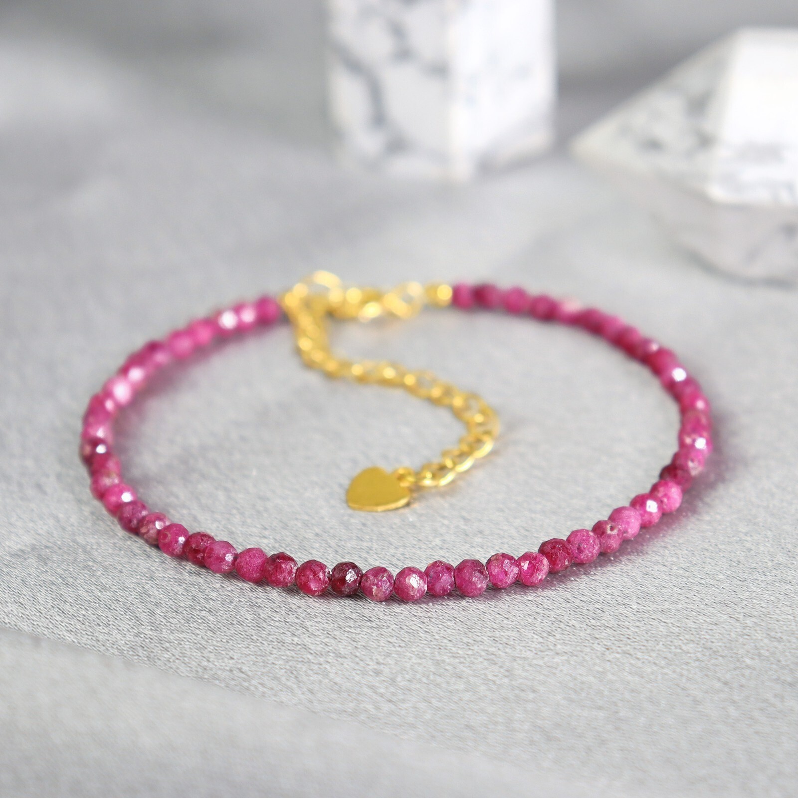 Pink Tourmaline Small Beads Minimalist Dainty Healing Protection Women Bracelet