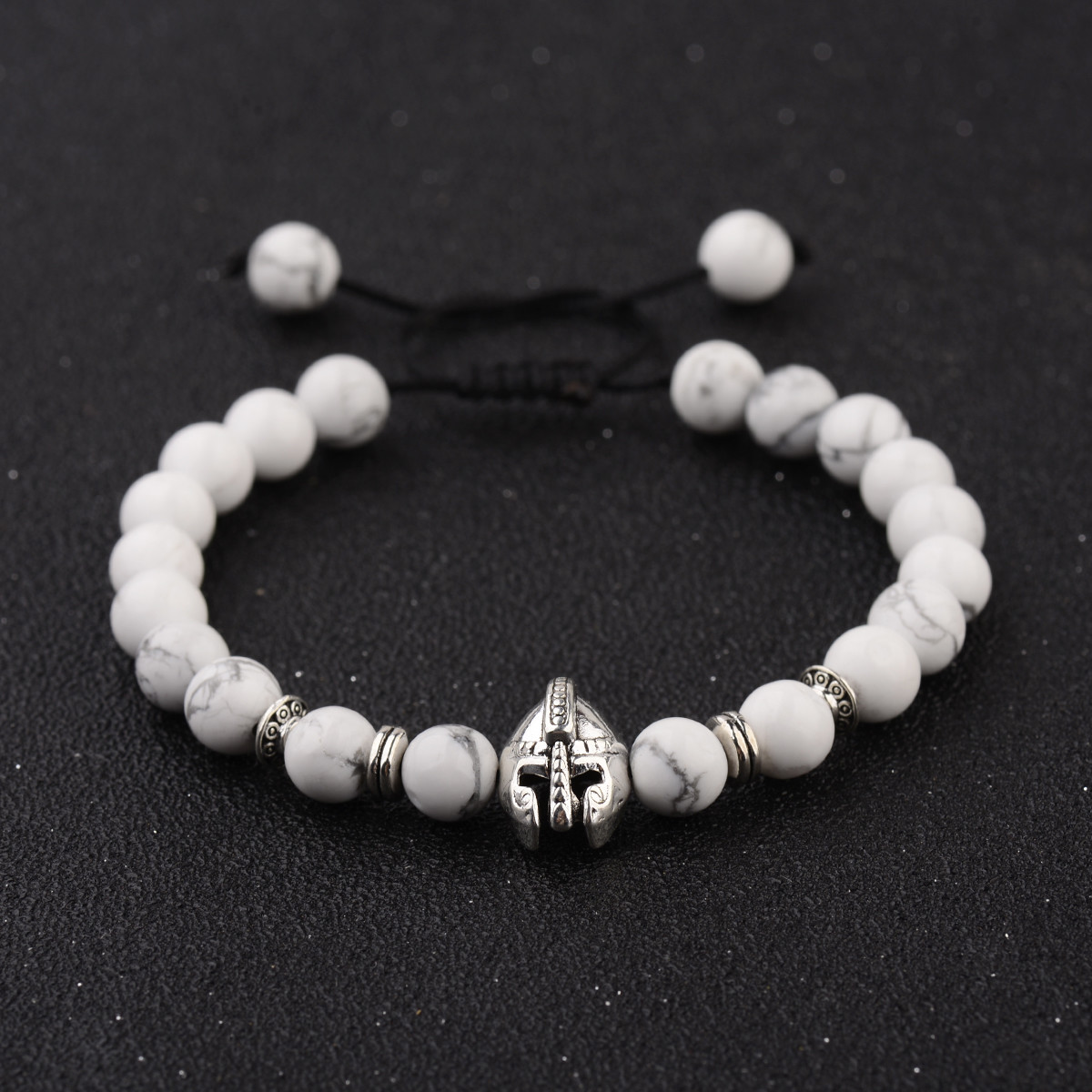 Men’s Helmet Braided Bracelets 8mm Natural Stone Lava Rock Adjustable Bracelets