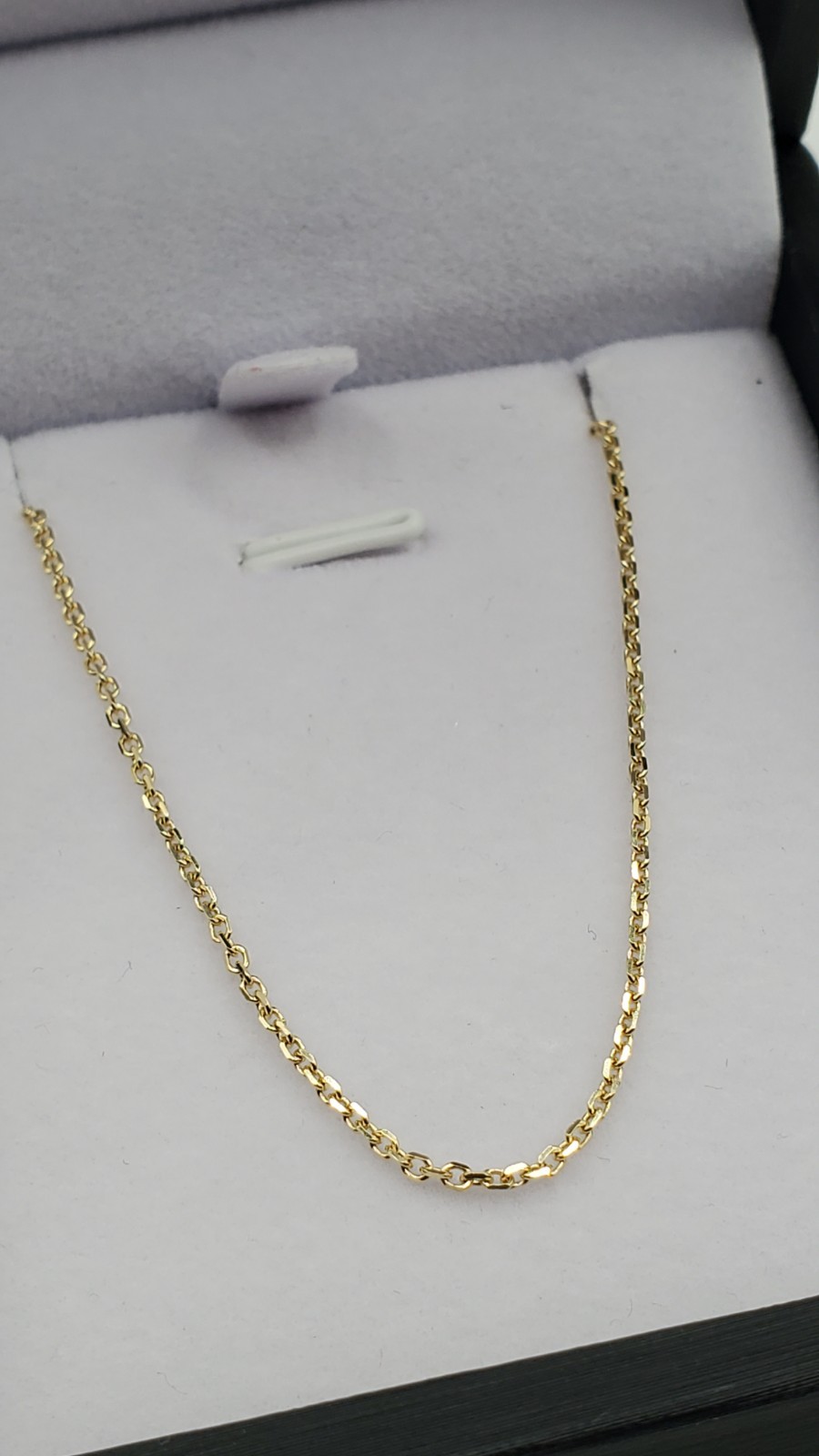 14K Yellow Gold Diamond Cut Cable Chain Necklace 1.3mm 18″ Women Italy, NEW