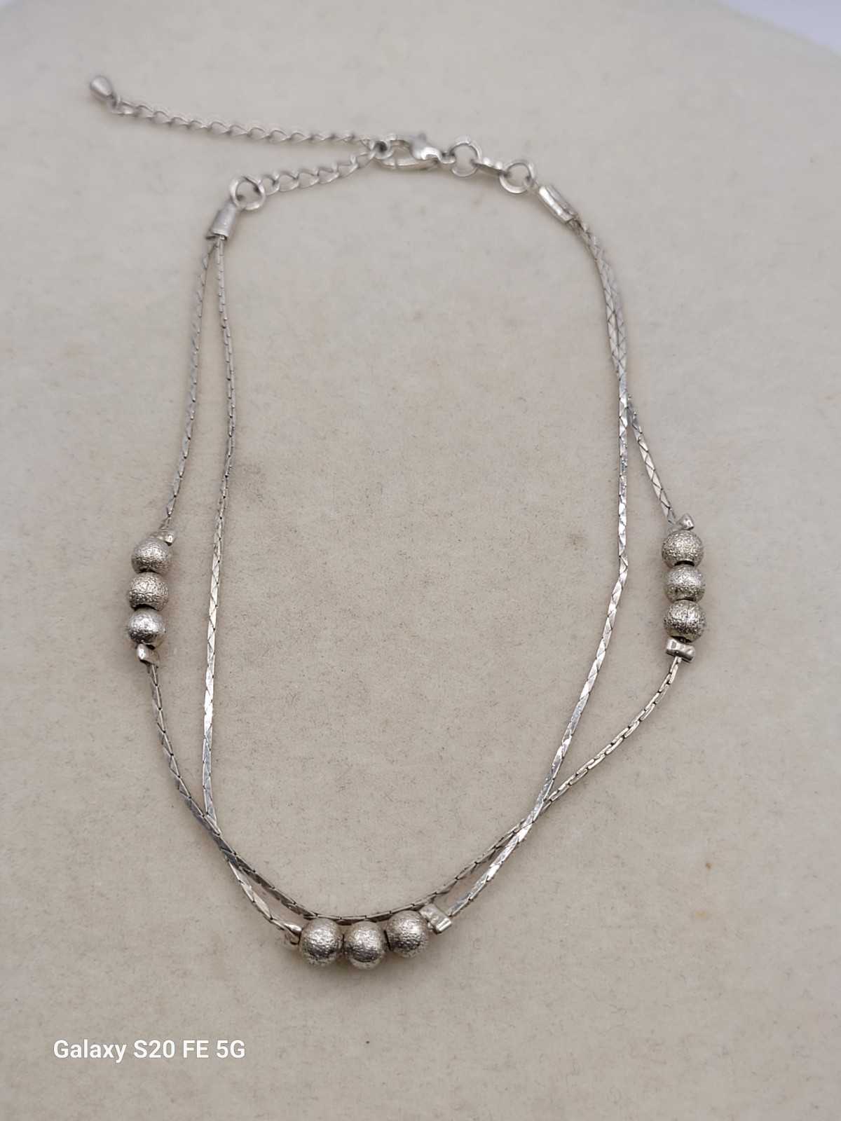 Vintage Sterling Liquid Silver Double Strand Beaded Ankle Bracelet Adjustable
