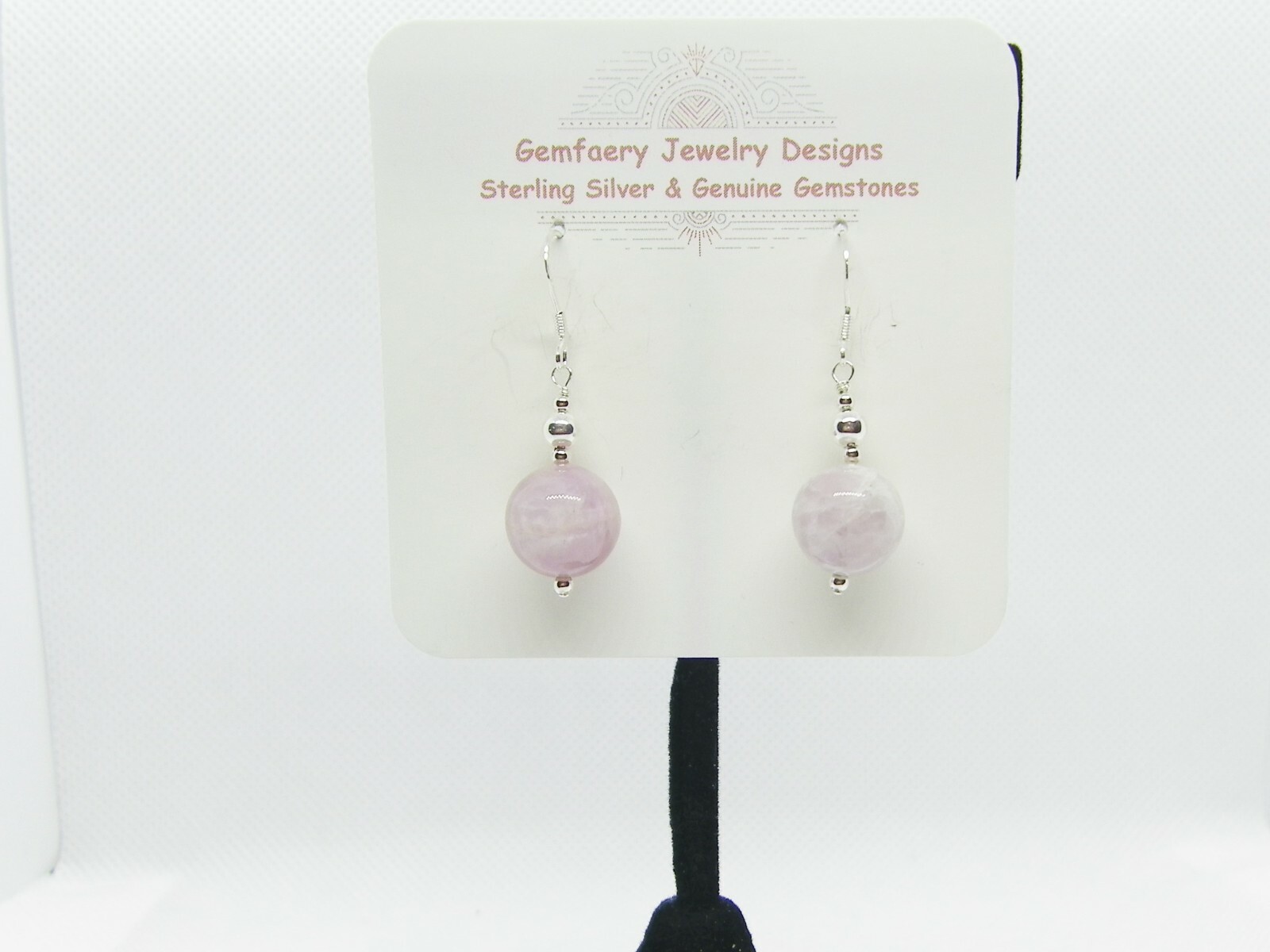 Sterling Silver Natural KUNZITE Gemstone Dangle Earrings #1117…Handmade USA
