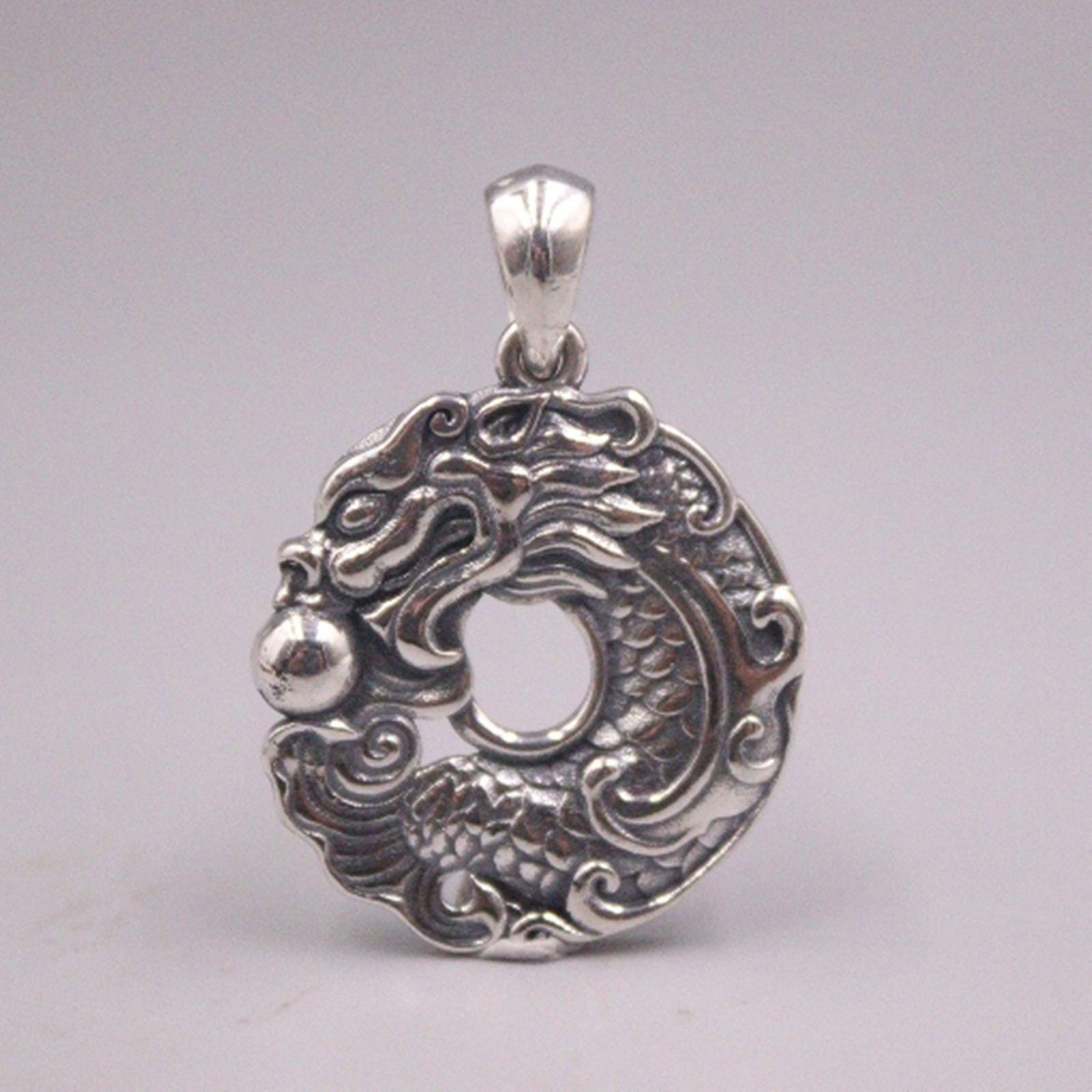S925 Sterling Silver Pendant For Men Dragon Play Bead Vintage Silver Pendant