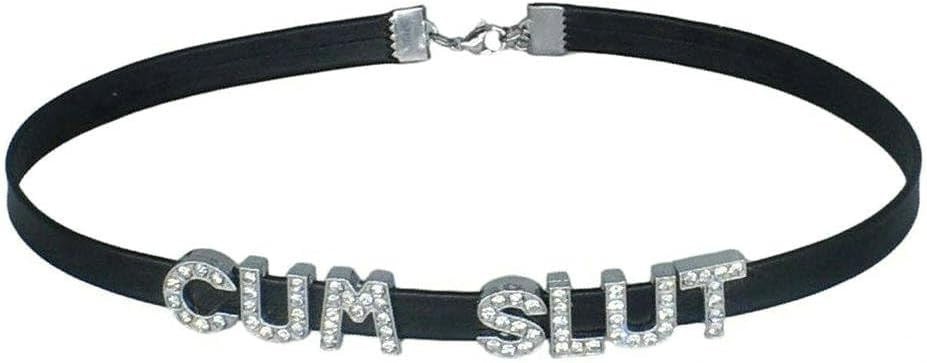 CUM SLUT Rhinestone Collar Choker Necklace For Wife & Girlfriends 17 inches NEW