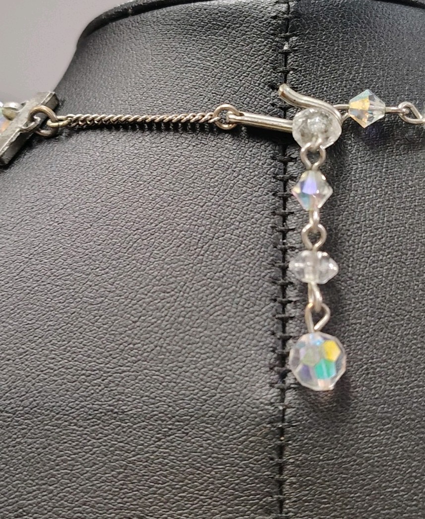 Beautiful Vintage Aurora Borealis Double Strand Necklace With Hook Closure 14 In