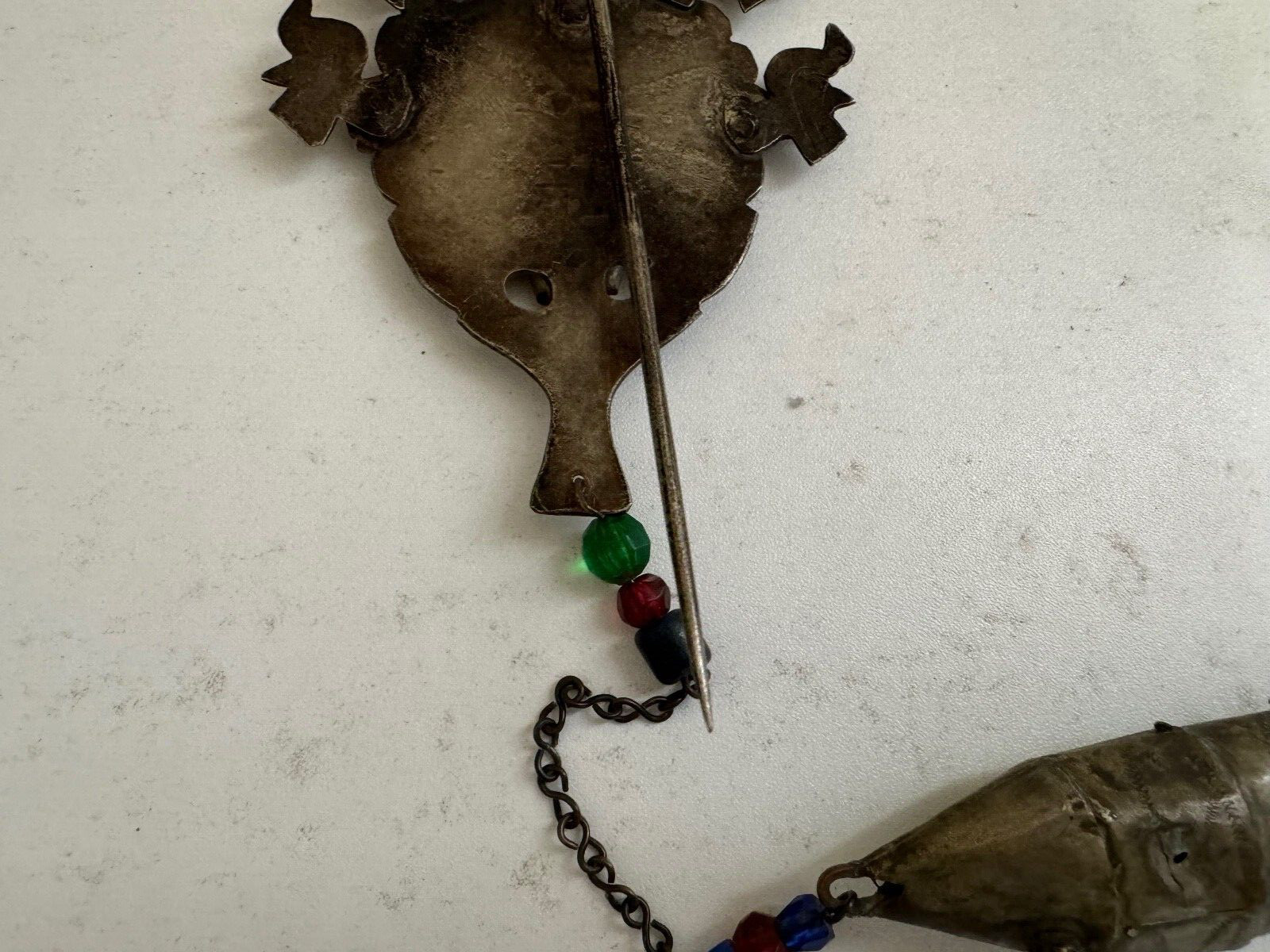 Antique Spanish Colonial Peruvian Large Tupu Shawl Pin Birds & Articulated Fish