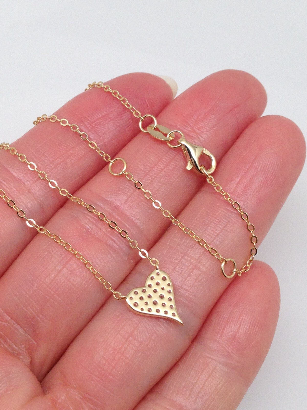 Gold Pave Cz Heart Necklace 925 Sterling Silver Pendant 9mm(0.35″) 17.75″ Tiny