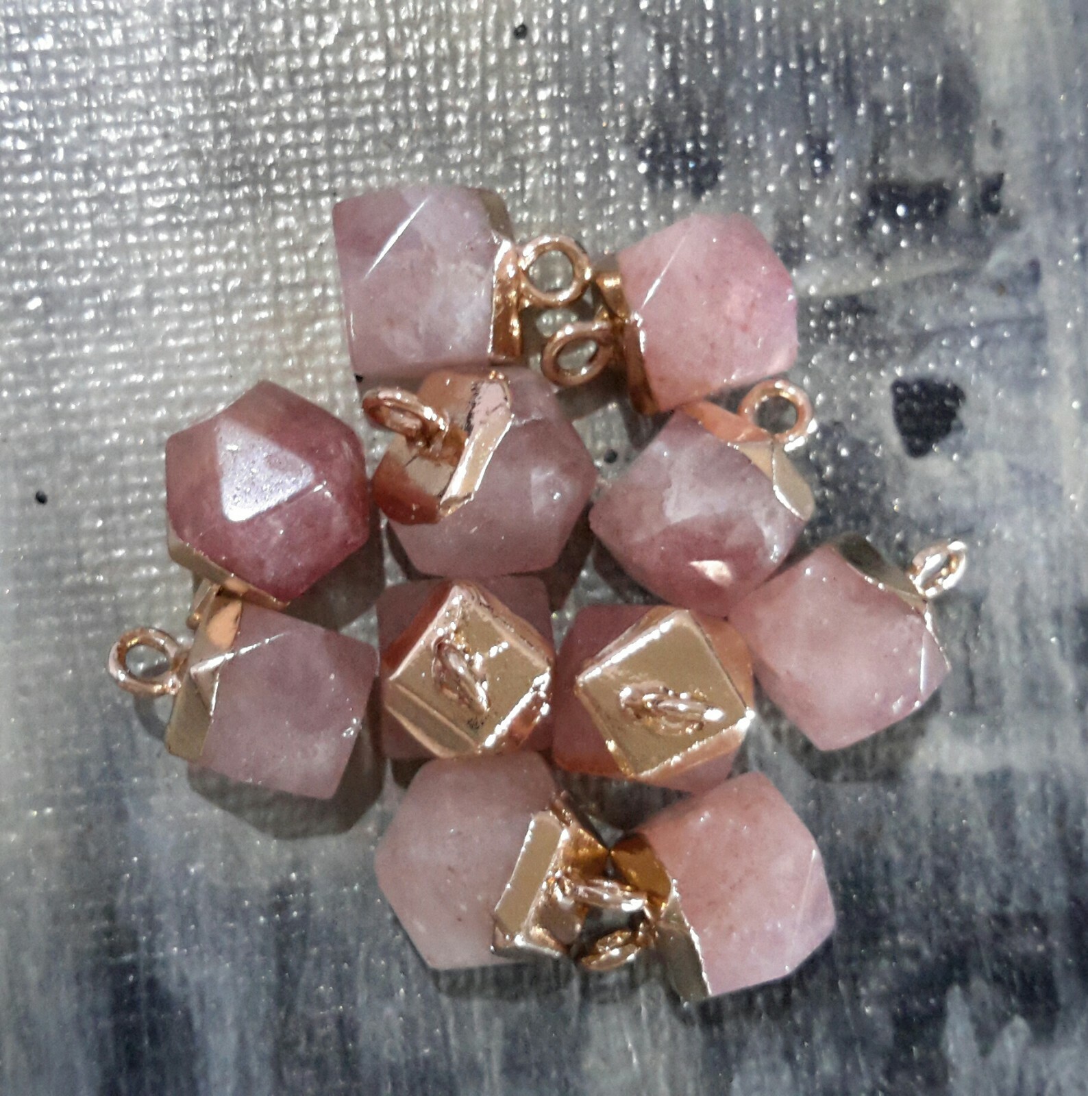 Natural Strawberry Quartz, Faceted Charm, 11-12x8x8mm, 2 pieces, Free Postage
