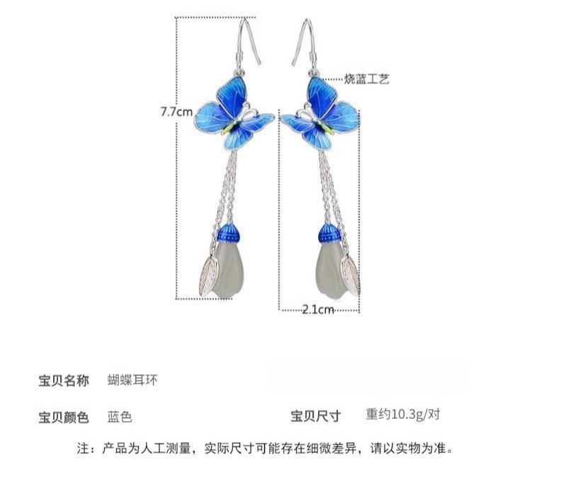 New Enamel Dangle Earrings Lotus Flower Jade Butterfly Drop Chinese