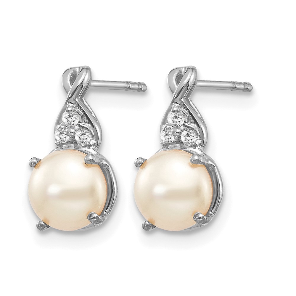 14k White Gold 6mm June/Freshwater Cultured Pearl and Diamond Stud Earrings