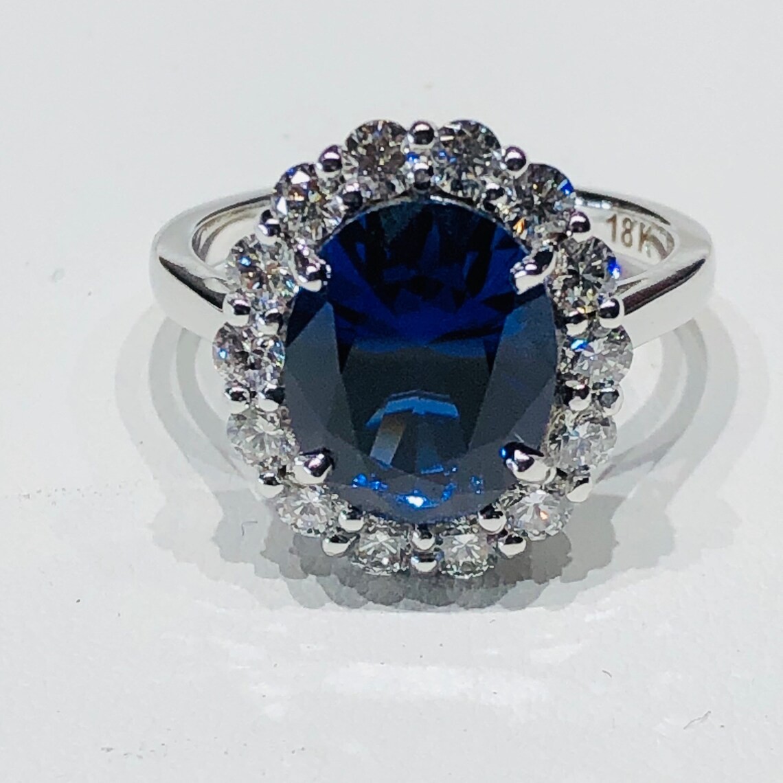 3.94 Ct Oval Natural Sapphire & Diamond Engagement Ring 14K White Gold Size 6