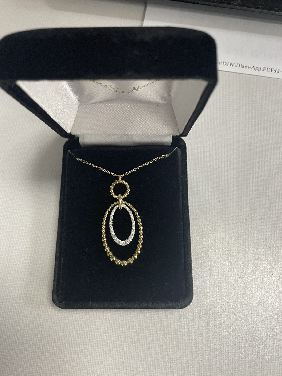 Gabriel 14kt White- Yellow Gold Diamond Oval Pendant Necklace