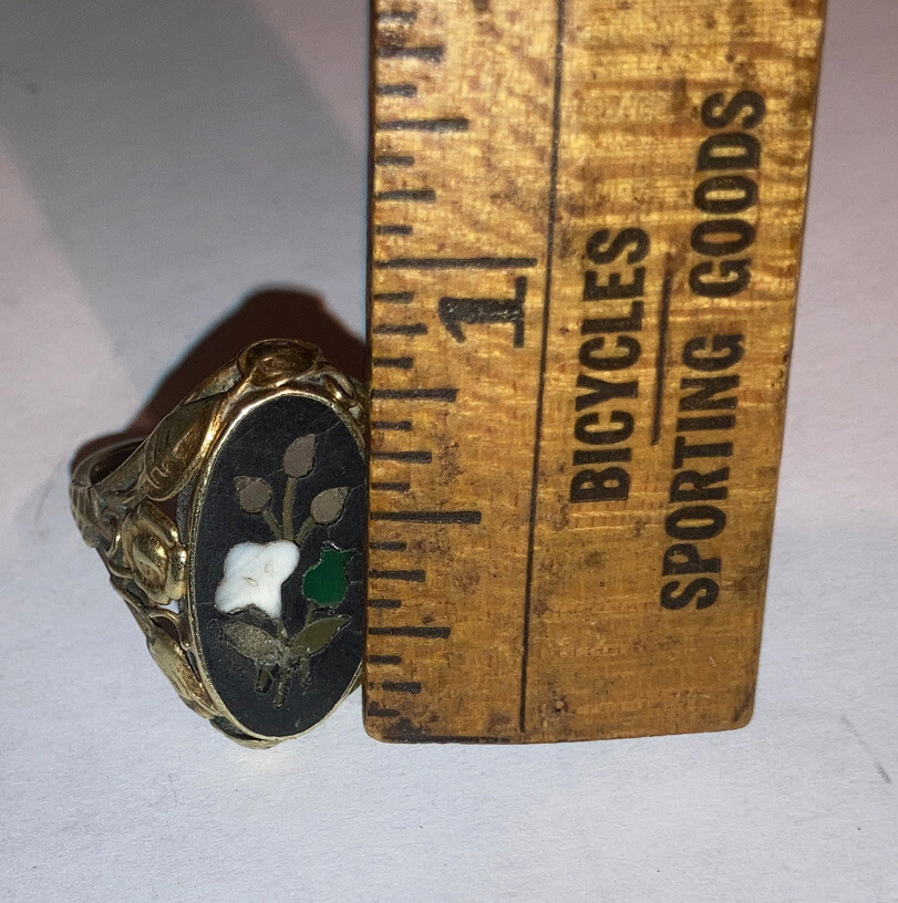 Antique Victorian 14k Gold Pietra Dura Flower Ring Size 6