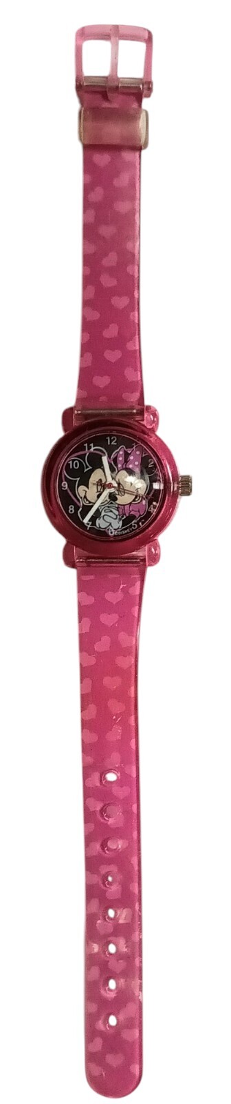 Vintage Disney Mickey & Minnie Mouse Watch w/Bubble Crystal & Plastic Band Pink