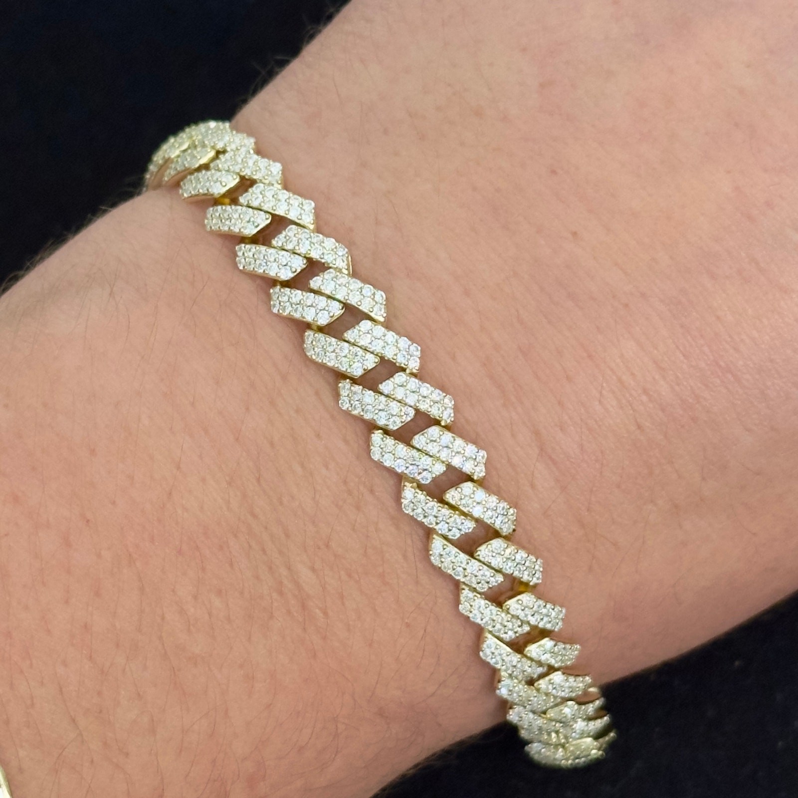 8.7mm Genuine Moissanite Iced Gold Monaco Cuban Bracelet 7.5in~NEW Retails $899