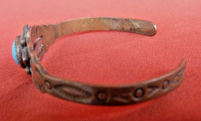 Vintage Fred Harvey Era Southwestern Copper & Block Turquoise Small Bracelet-NR
