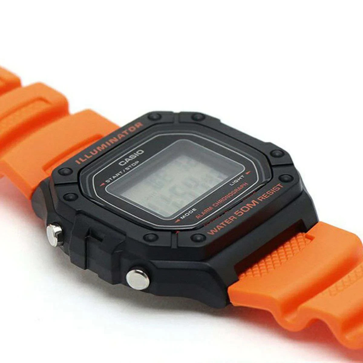 Casio W218H-4B2V Men’s Orange Resin Band LED Backlight 50M WR Stopwatch Alarm