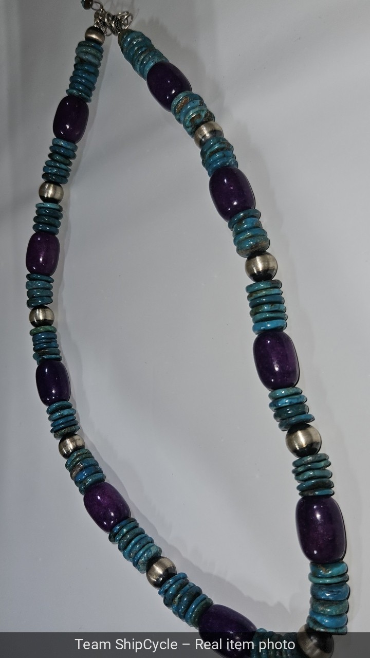 without tags Sterling silver Turquoise sugilite Necklace 19 Inch G2U
