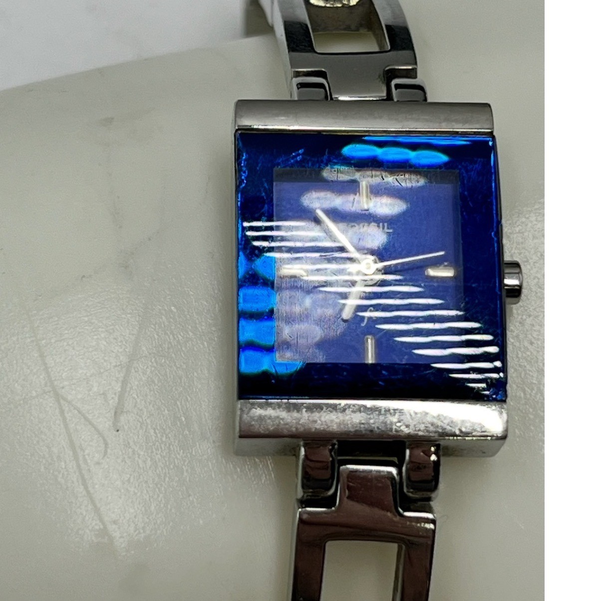 Fossil F2 ES-9389 Timepiece Square Navy Blue Stainless Steel Watch new Battery *