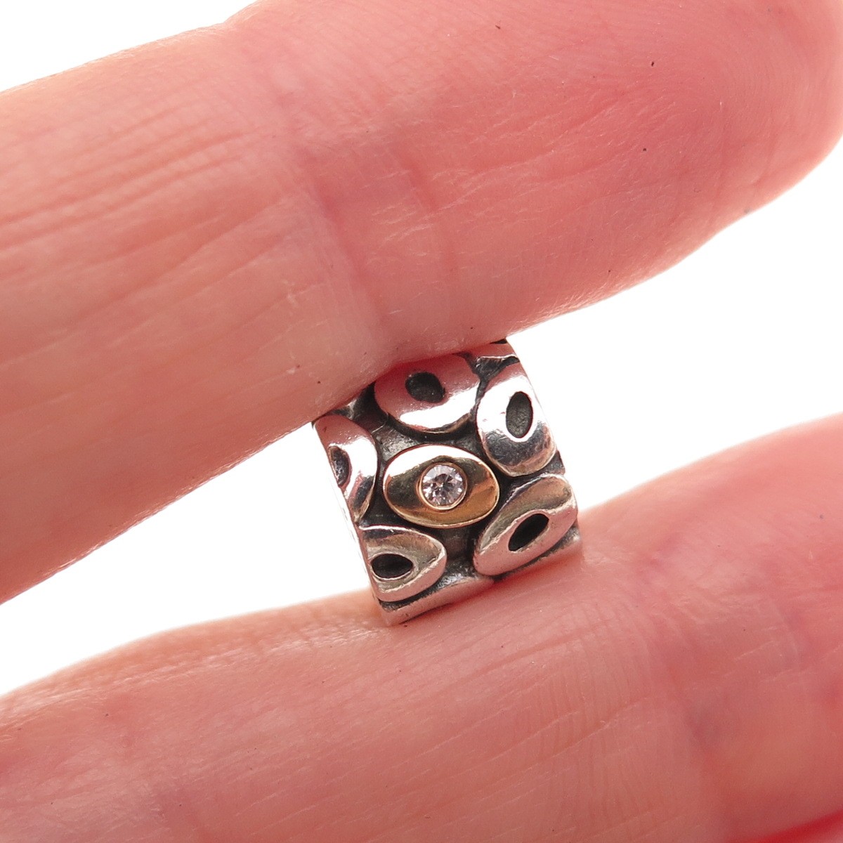 Pandora 925 Sterling Silver & Gold C Z Oh My! Slide Bead Charm