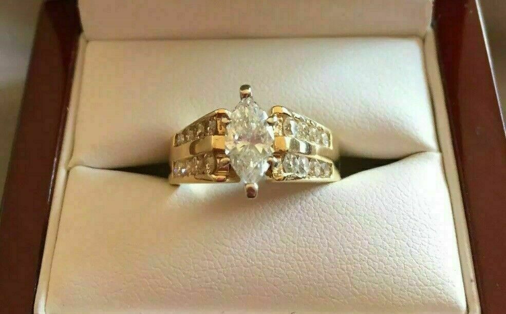 2Ct Marquise Cut Lab Created Diamond Engagement Ring 14k Yellow Gold Finish