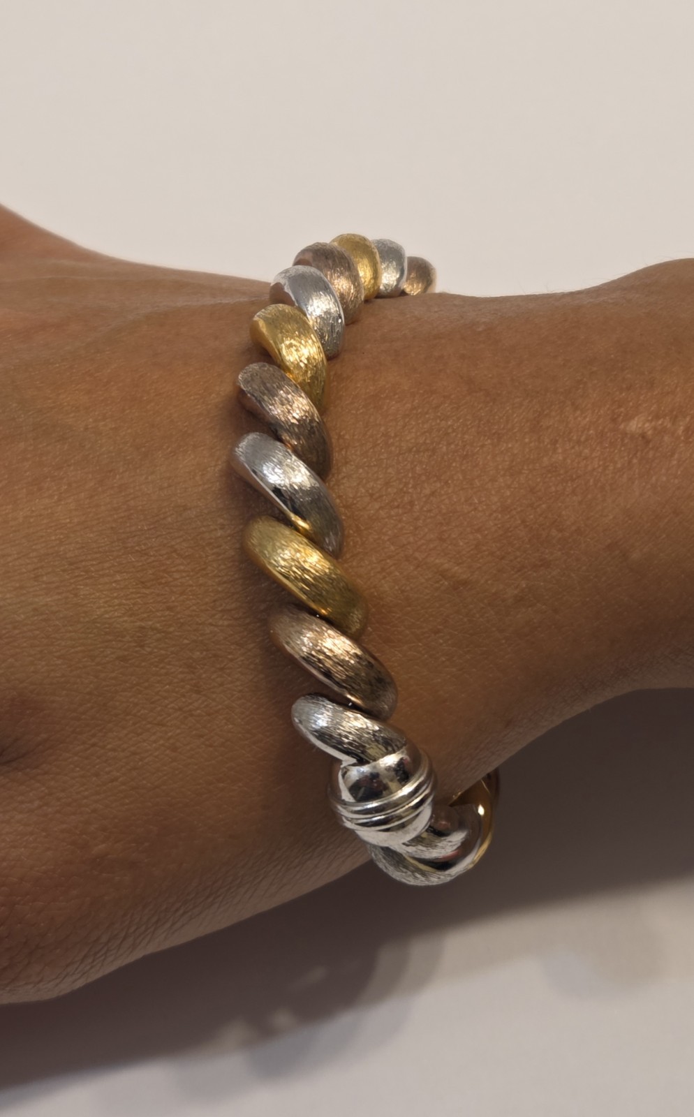 Authentic Milor Sterling Silver Triple Tone Brush Finish Chunky Bracelet 8″