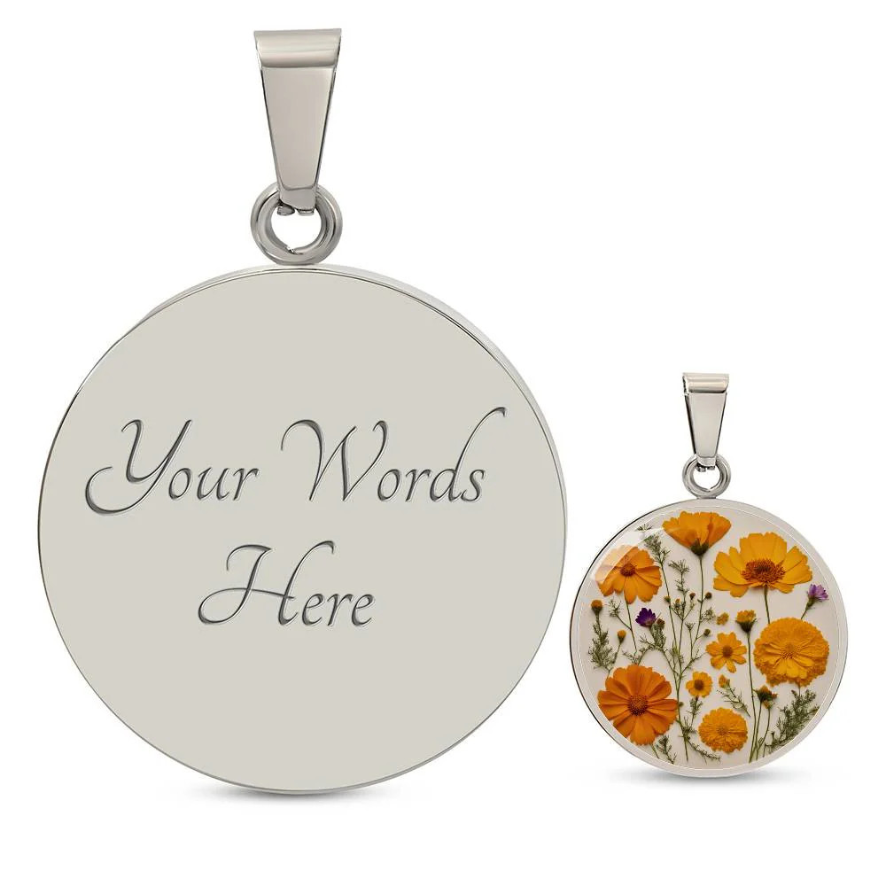 October Birth Month Flower Necklace Marigolds and Cosmos Pendant