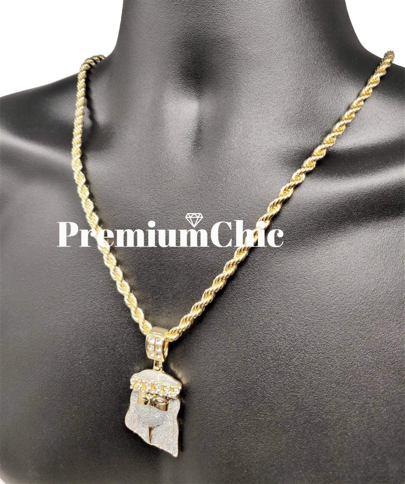 ICED Jesus Pendant Necklace w Rope Chain or Tennis Chain Mens Plated CZ Jewelry