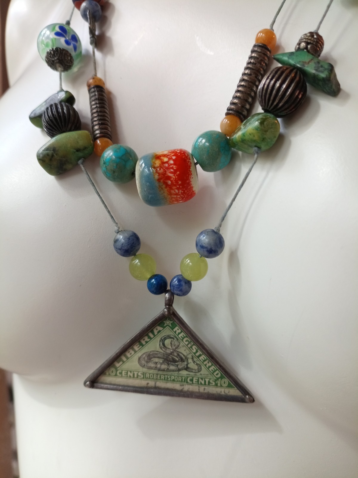VNTG Artisan African Necklace with Various Beads&Gemstones. Read All Description