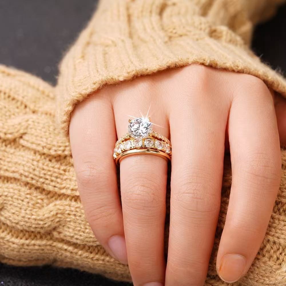 ONE SET 3 PCS Fashion Women 18K Gold Plated Sparkling CZ Sparkling Band Ring