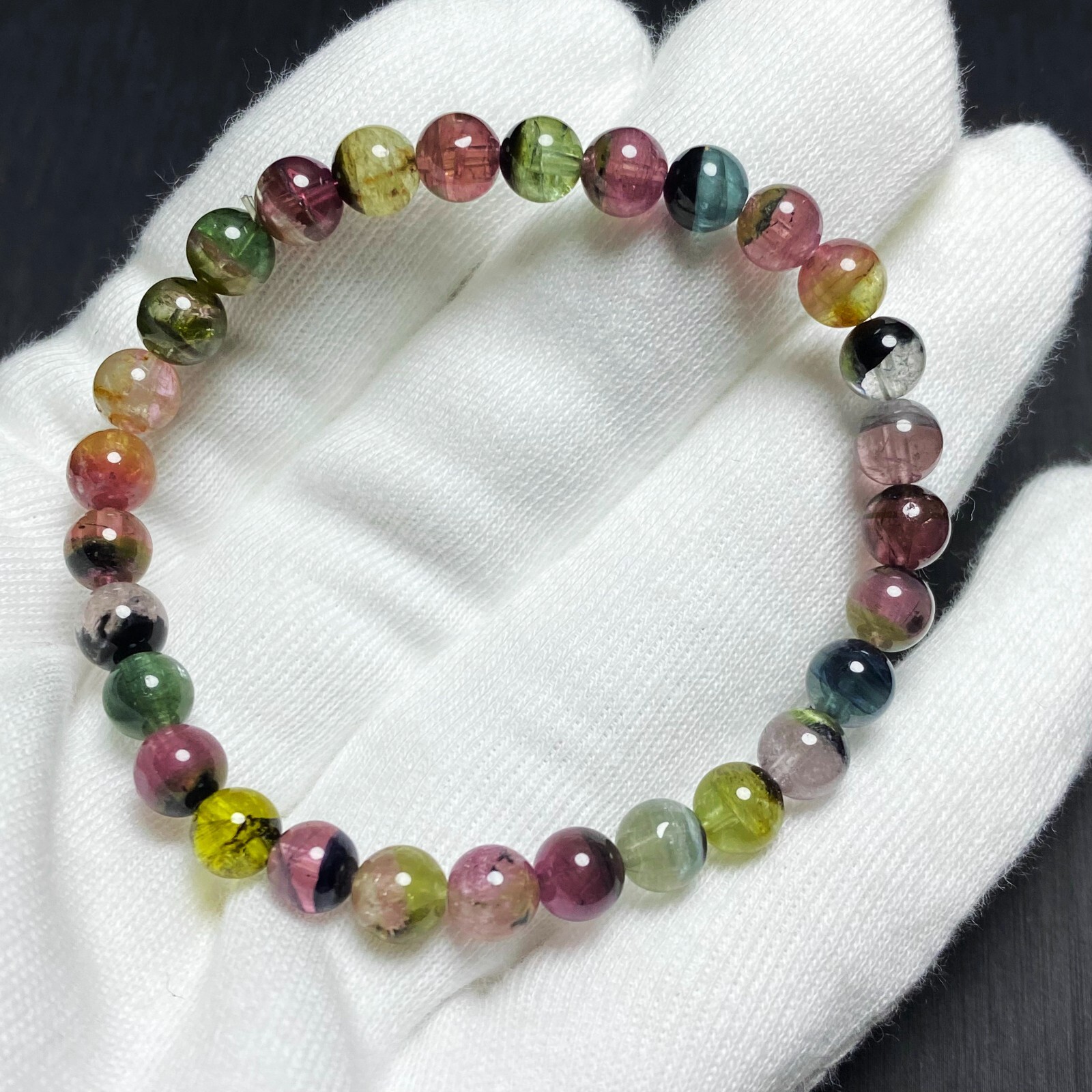 6.2mm Natural Watermelon Tourmaline Crystal Women Bracelet AAAAA