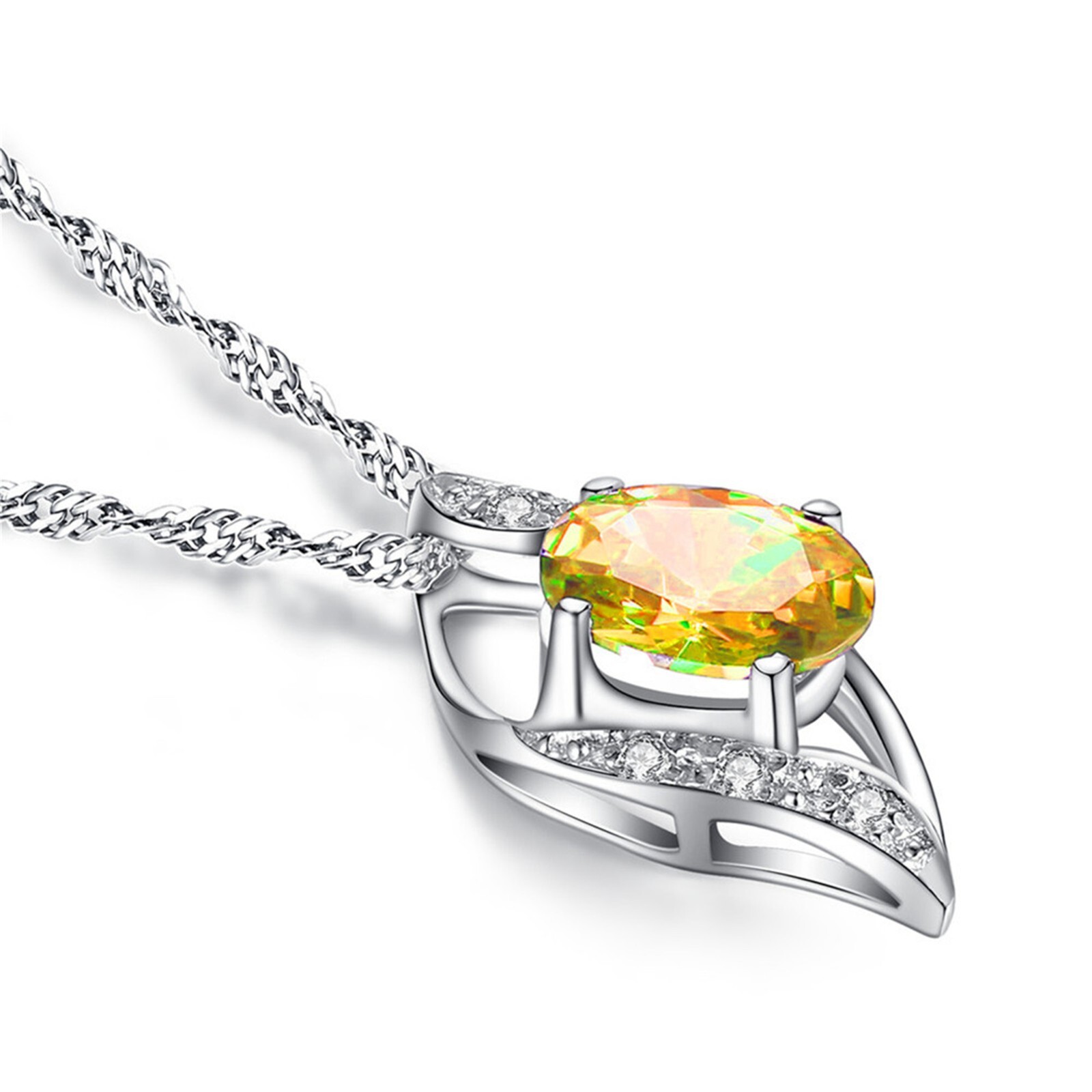 925 Sterling Silver Oval Cut Simulated Critrine Birthstone Pendant Necklace Gift