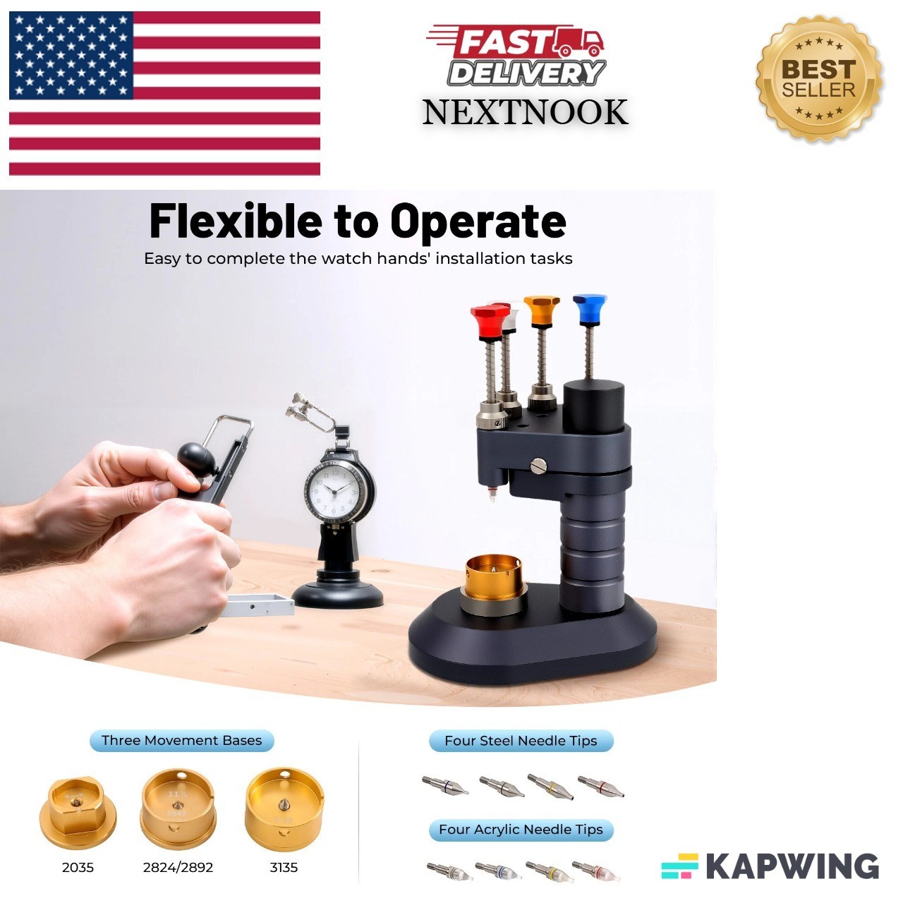 4-Pin Watch Hand Press Tool High Precision Watchmaker Repair Setting Kit