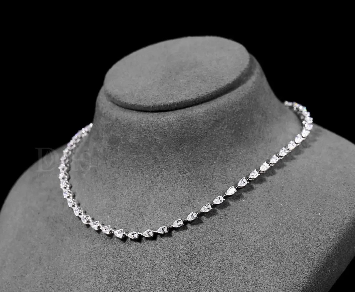 20.00 Ctw Pear Cut Lab Created Diamond Tennis Necklace 14k White Gold Plated