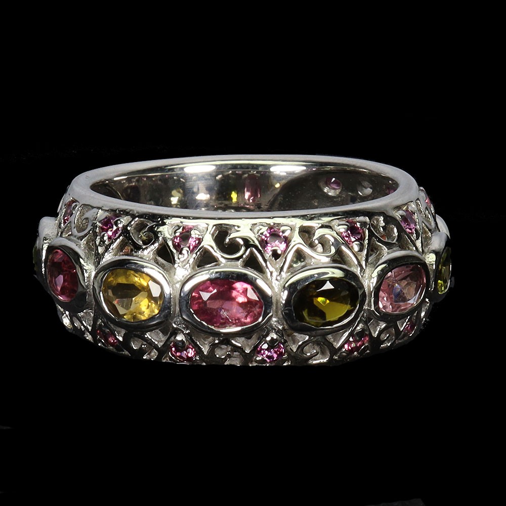 925 Sterling Silver Ring Oval Tourmaline Rhodolite Garnet Natural Gemstone Size