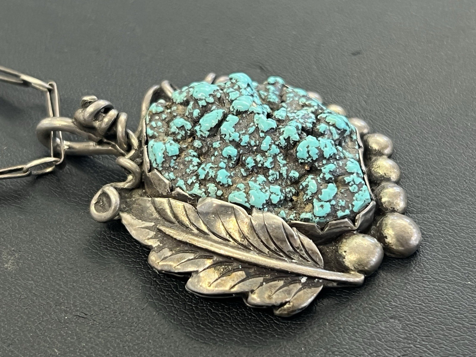 Vtg 925 Sterling Silver Turquoise 22″ Necklace Signed ES 36.3g