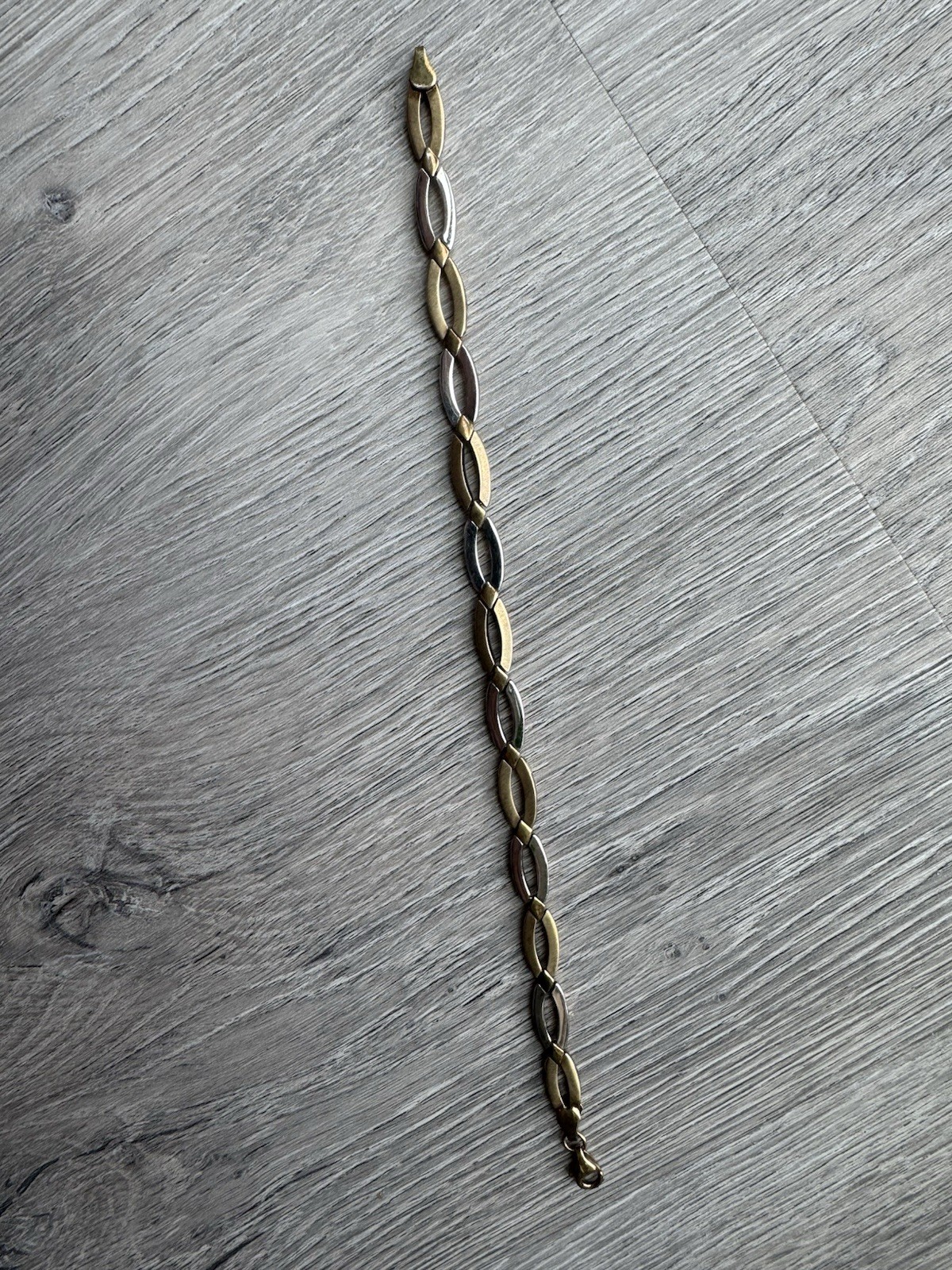925 Sterling Silver Two Tone Gold Oval Link Bracelet 7.5″ Classic Chain Design