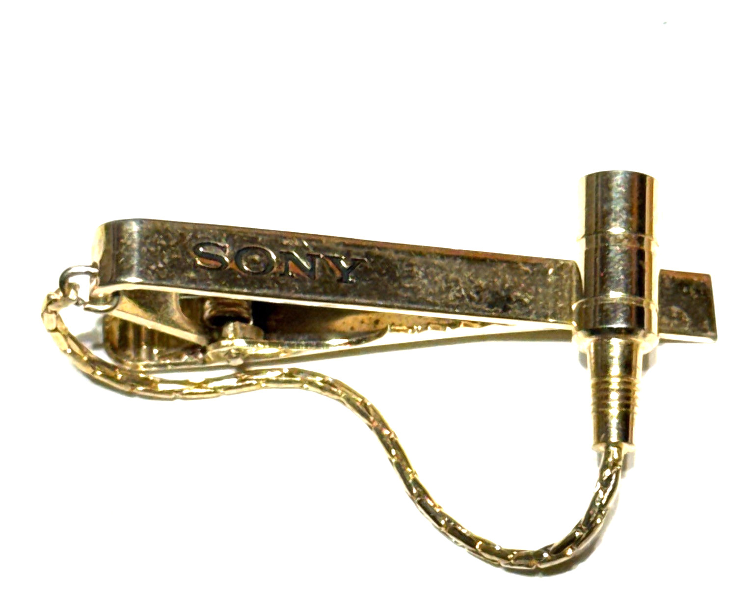 RARE Vintage Sony Tie Clip With MICROPHONE Gold Tone