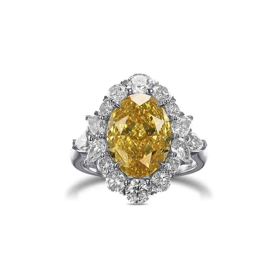 6.60 Ct Oval Cut Natural Yellow Sapphire & Diamond Solid 14K White Gold Ring