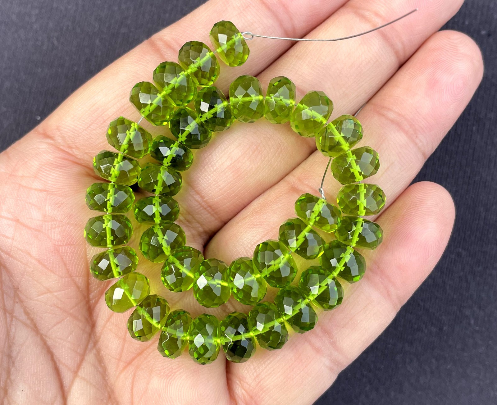 Adorable Peridot Quartz Faceted Rondelle Beads 8 Inch Strand For Jewelry Making