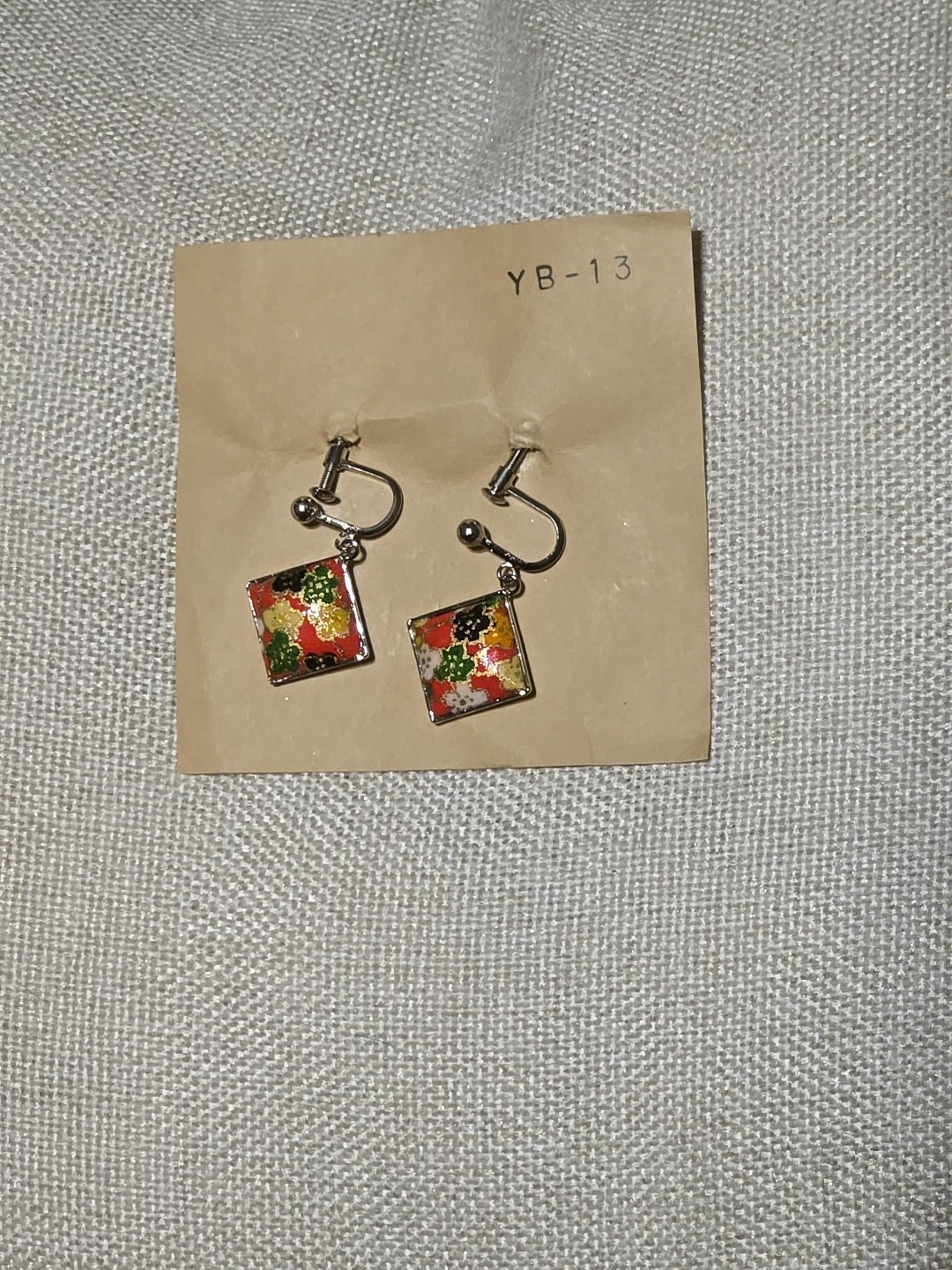 Antique Pattern Womens Washi Paper Or Kimono Fabric Square Earrings